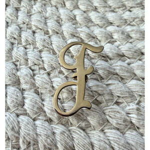 Vintage Letter F Script Monogram Pin Gold Tone Initial Brooch 1.25”